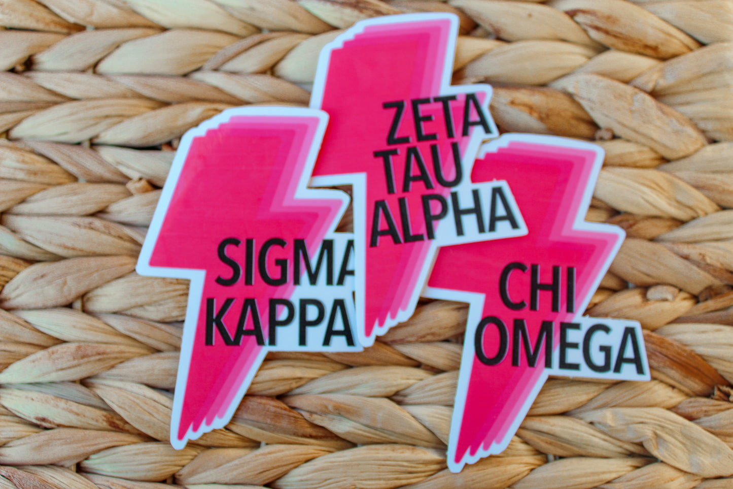 Pink Sorority Lightning Bolt Stickers