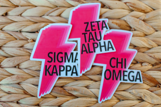 Pink Sorority Lightning Bolt Stickers